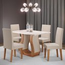 Ver imagem 1 de Mesa de Jantar Retangular Criare 120x80cm com 4 Cadeiras Venus Bege/Mel/Off White