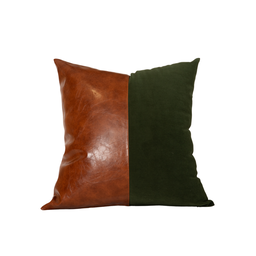 Almofada Premium Collection Verde & Couro Caramelo Quadrada:Completa - 3