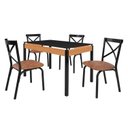 Ver imagem 2 de Conjunto Sala de Jantar Mesa 120cm x77cm Tampo Vidro com 4 Cadeiras Karina Preto Fosco/Caramelo