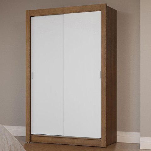 Guarda-roupa Solteiro 2 Portas de Correr Rustic/branco Milano Madesa Rustic/branco