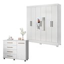 Ver imagem 1 de Cômoda Flora e Guarda Roupa Casal Prático Branco com Espelho - Demóbile