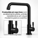 Ver imagem 6 de Torneira Cozinha Preta Inox com Arejador Mesa Pia Bancada Brovália
