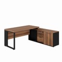 Ver imagem 2 de Escrivaninha Mesa de Escritório em L com Armário Lateral Pé Quadro 150cm Marrom e Preto Yescasa