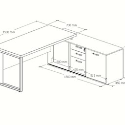 Mesa para Escritório em L  com Armário Lateral Pé Quadro 150x150cm - 18