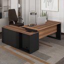 Ver imagem 1 de Escrivaninha Mesa de Escritório em L com Armário Lateral Pé Quadro 150cm Marrom e Preto Yescasa