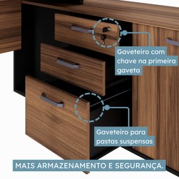 Mesa para Escritório em L  com Armário Lateral Pé Quadro 150x150cm - 3