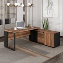 Ver mais imagens de Escrivaninha Mesa de Escritório em L com Armário Lateral Pé Quadro 150cm Marrom e Preto Yescasa