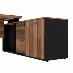 Mesa para Escritório em L  com Armário Lateral Pé Quadro 150x150cm - 13