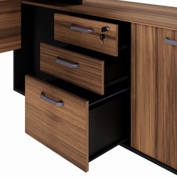 Mesa para Escritório em L  com Armário Lateral Pé Quadro 150x150cm - 16