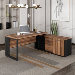 Mesa para Escritório em L  com Armário Lateral Pé Quadro 150x150cm - 8
