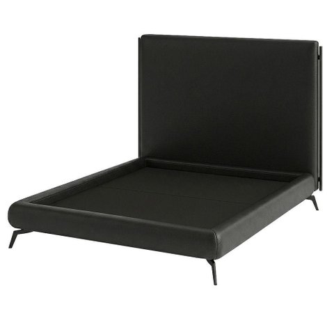 Cama Casal Nami com Cabeceira Estofada Corano Preto MDF-MDP Pés Ferro Fixos Nexta Casa 156cm