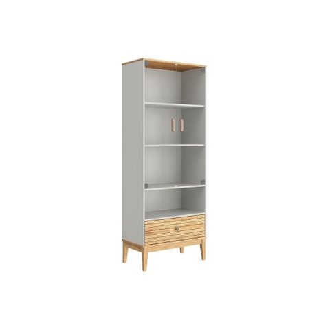 Cristaleira Sala Jantar Mb 1057 C/ 2 Portas de Vidro e 1 Gaveta Mel/off White - Movelbento