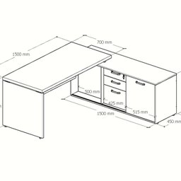 Mesa para Escritório em L  com Armário Lateral Pé Painel 150x150cm - 17