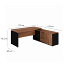Ver imagem 3 de Escrivaninha Mesa Escritório em L 170x155cm com Armário Lateral Pé Painel Marrom e Preto Yescasa