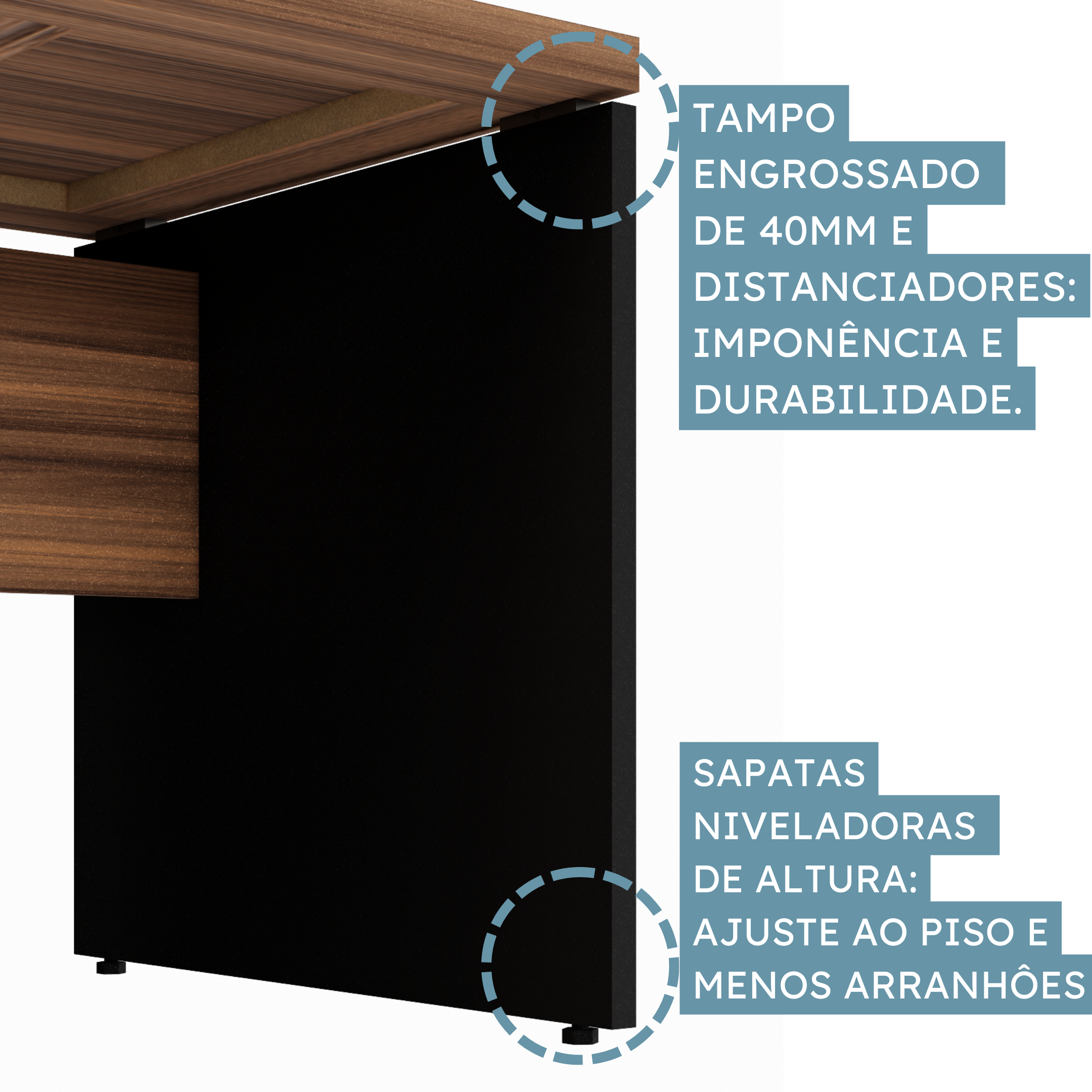 Mesa para Escritório em L  com Armário Lateral Pé Painel 150x150cm - 20