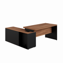 Ver imagem 6 de Escrivaninha Mesa Escritório em L 170x155cm com Armário Lateral Pé Painel Marrom e Preto Yescasa