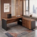 Ver imagem 1 de Escrivaninha Mesa Escritório em L 170x155cm com Armário Lateral Pé Painel Marrom e Preto Yescasa