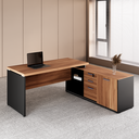 Ver mais imagens de Escrivaninha Mesa Escritório em L 170x155cm com Armário Lateral Pé Painel Marrom e Preto Yescasa