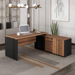 Mesa para Escritório em L  com Armário Lateral Pé Painel 150x150cm - 6