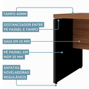 Ver imagem 4 de Escrivaninha Mesa Escritório em L 170x155cm com Armário Lateral Pé Painel Marrom e Preto Yescasa