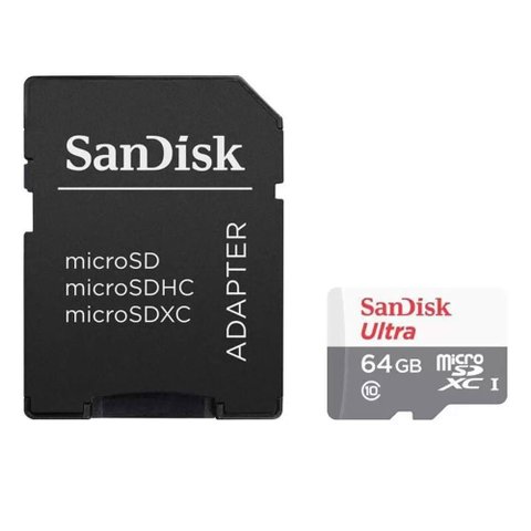 Cartão de Memória Micro Sd Sandisk 64gb, Ultra, Classe 10, C-adaptador - Sdsqunr-064g-gn3ma