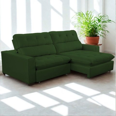 Sofa Retratil Reclinavel 2 Lugares 270cm Veludo Andreia Verde