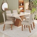 Ver imagem 1 de Sala de Jantar Mesa 160 com Canto Arredondado com Vidro 6 Cadeiras Carla Espresso Móveis Prata/Nature/Off White