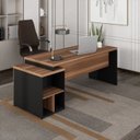 Ver imagem 1 de Escrivaninha Mesa Escritório Diretor com Gaveteiro Pé Painel 3 Gavetas 192cm Marrom e Preto Yescasa