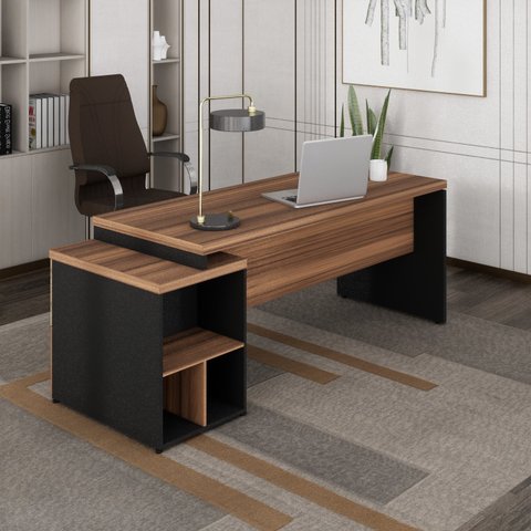 Escrivaninha Mesa Escritório Diretor com Gaveteiro Pé Painel 3 Gavetas 192cm Marrom e Preto Yescasa