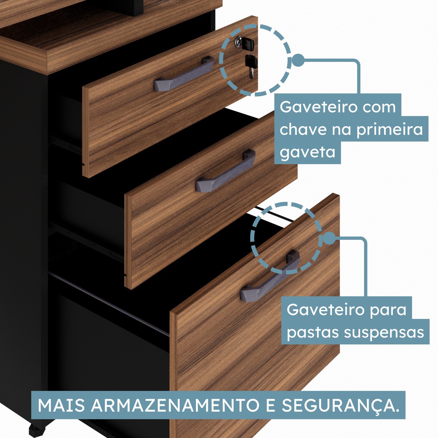 Mesa Diretor com Gaveteiro 2 Gavetas 1 Pasta Pé Quadro - 6