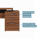 Ver imagem 6 de Escrivaninha Mesa Escritório Diretor com Gaveteiro Pé Painel 3 Gavetas 192cm Marrom e Preto Yescasa