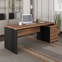 Ver imagem 5 de Escrivaninha Mesa Escritório Diretor com Gaveteiro Pé Painel 3 Gavetas 192cm Marrom e Preto Yescasa