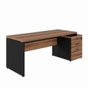 Ver imagem 2 de Escrivaninha Mesa Escritório Diretor com Gaveteiro Pé Painel 3 Gavetas 192cm Marrom e Preto Yescasa