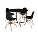 Ver imagem 2 de Mesa Industrial Jantar Redonda Preta 110cm Base V com 4 Cadeiras Eames Pretas Base Cobre