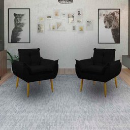 Kit 2 Poltrona Decorativa Sala de Estar Escritório Quarto Prime Cor: Preto - 5