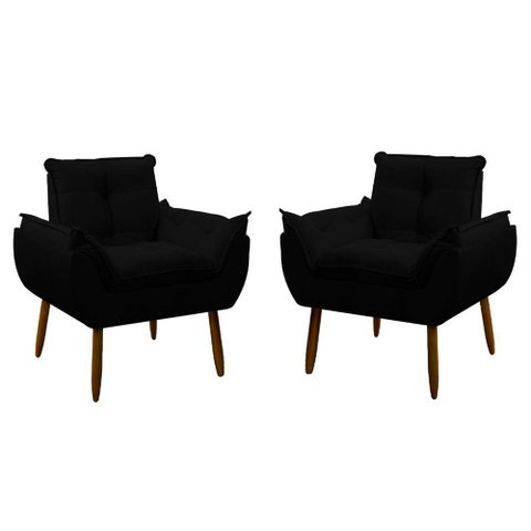 Kit 2 Poltrona Decorativa Sala de Estar Escritório Quarto Prime Cor: Preto