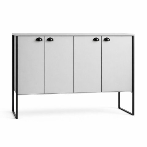 Aparador Buffet Multiuso 4 Portas em Mdf – Armário Decorativo para Sala, Jantar ou Hall: Cinza