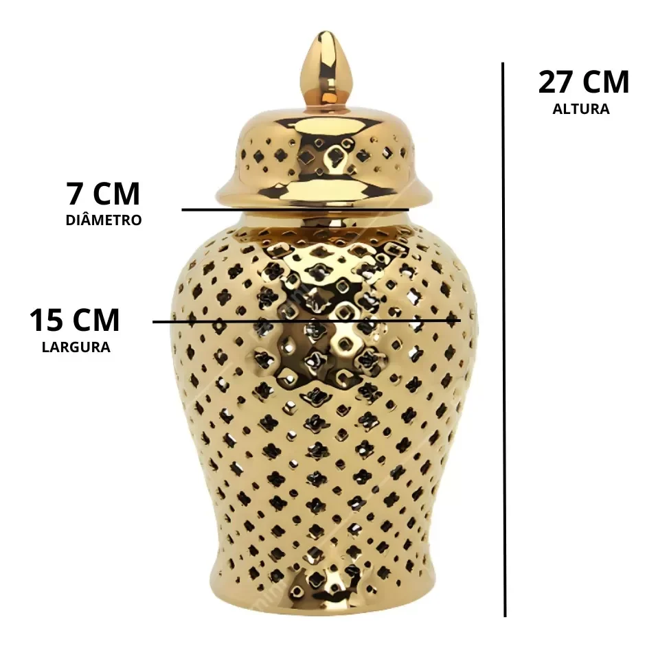 Ver imagem 5 de Vaso Dourado Decorativo Porcelana Chinesa 27x15