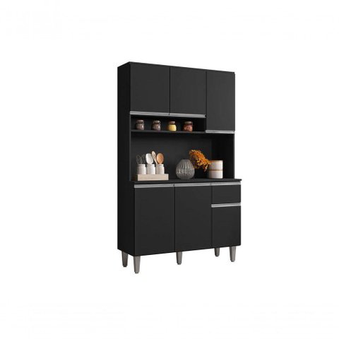 Kit Cozinha Compacta 105Cm Com 6 Portas 1 Gaveta Preto