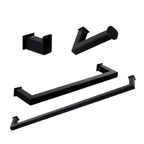 Kit de Acessórios para Banheiro com 4 Peças em Aço Inox Black Matte Preto Fosco Stainless