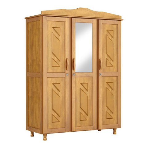 Guarda-roupa Brasil Solteiro Mel 3 Portas Espelho 3 Gavetas Madeira Maciça de Pinus - Cavazotto 1120