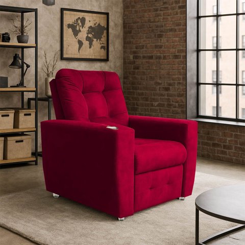 Poltrona do Papai Reclinável Suede Porta Copo Perola Vermelho