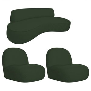 Sofá Curvo 130cm 2 Lugares e 2 Poltronas Orgânico Escritório Recepção Sala Amsterdã Linho Verde - Am