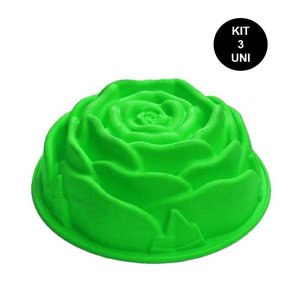 Forma de Silicone Rosa Flor Bolo Antiaderente Kit 3 Uni