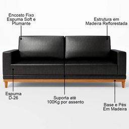 Sofá 2 Lugares 160cm Living Sala de Estar Kayrós D05 Sintético Preto - Mpozenato - 3