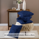 Ver imagem 2 de Kit 04 Capas Almofada Pufi 45x45cm Cor Marinho Micro Percal 300 Fios Texturizada