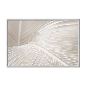 Quadro Decorativo - Folha Tropical Branca Bege Abstrata Flnt088 - Vidro com Impressão Uv - 80x60cm