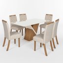 Ver imagem 2 de Sala de Jantar Carla Mesa 160 cm Canto Reto com Vidro 6 Cadeiras Espresso Móveis Off White/Nature