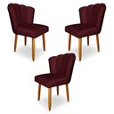 Ver imagem 1 de Kit 3 Cadeiras de Jantar Pétala Estofada Pés Palito Veludo Bordô - Montanaris Decor