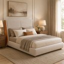 Ver imagem 1 de Cama Japonesa com Cabeceira Louvre Seo Casal Courino Caramelo | Linho Bege - Sallar Home